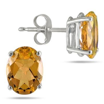 All-Natural Genuine 7x5 mm, Oval Citrine earrings set in Platinum