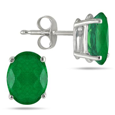 All-Natural Genuine 7x5 mm, Oval Emerald earrings set in Platinum