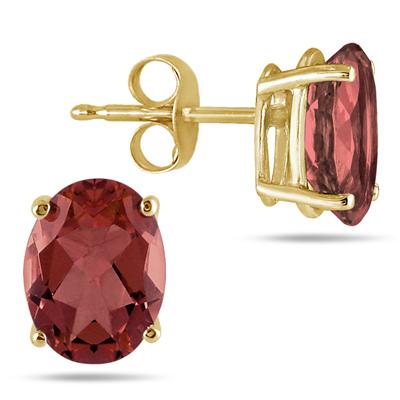 All-Natural Genuine 7x5 mm, Oval Garnet earrings set in 14k Yellow gold