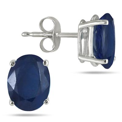 All-Natural Genuine 7x5 mm, Oval Sapphire earrings set in 14k White Gold