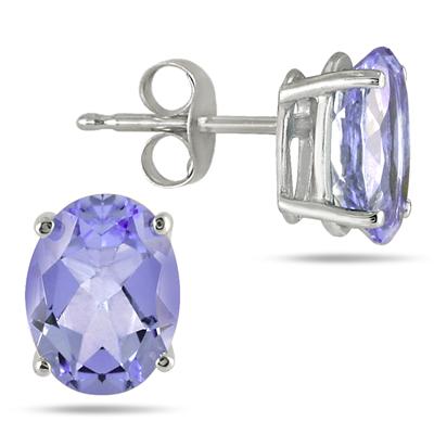 7x5MM All Natural Oval Tanzanite Stud Earrings in .925 Sterling Silver