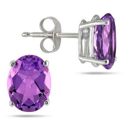 All-Natural Genuine 8x6 mm, Oval Amethyst earrings set in 14k White Gold