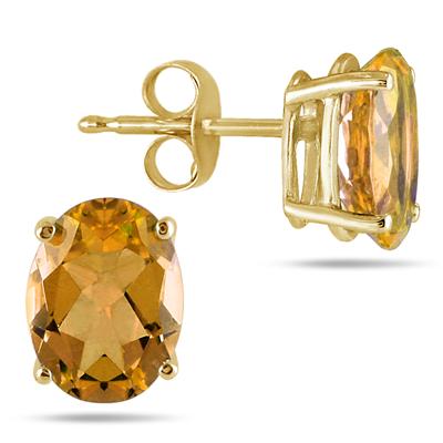 All-Natural Genuine 8x6 mm, Oval Citrine earrings set in 14k Yellow gold