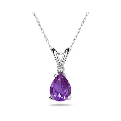 6X4mm Pear Amethyst and Diamond Stud Pendant in 14K White Gold