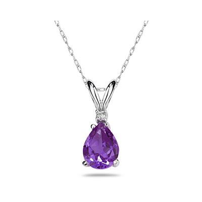 9X7mm Pear Amethyst and Diamond Stud Pendant in 14K White Gold