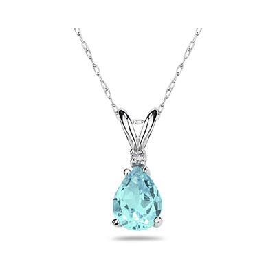 8X6mm Pear Aquamarine and Diamond Stud Pendant in 14K White Gold