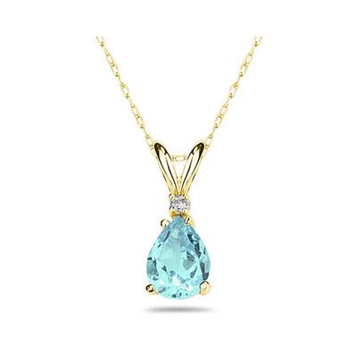 9X7mm Pear Aquamarine and Diamond Stud Pendant in 14K Yellow Gold