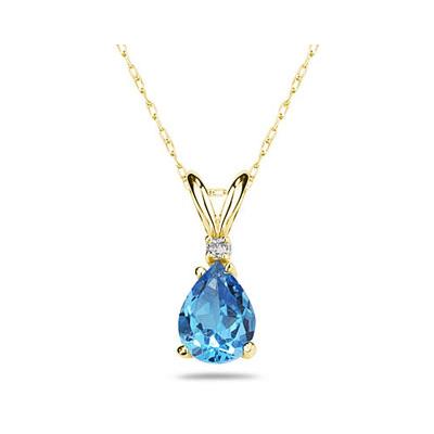 6X4mm Pear Blue Topaz and Diamond Stud Pendant in 14K Yellow Gold