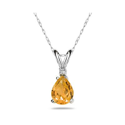 7X5mm Pear Citrine and Diamond Stud Pendant in 14K White Gold