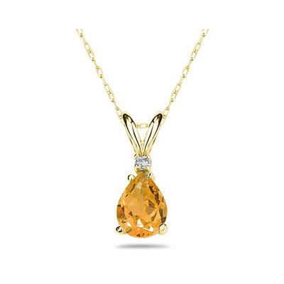 10X7mm Pear Citrine and Diamond Stud Pendant in 14K Yellow Gold