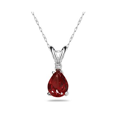 12X8mm Pear Garnet and Diamond Stud Pendant in 14K White Gold