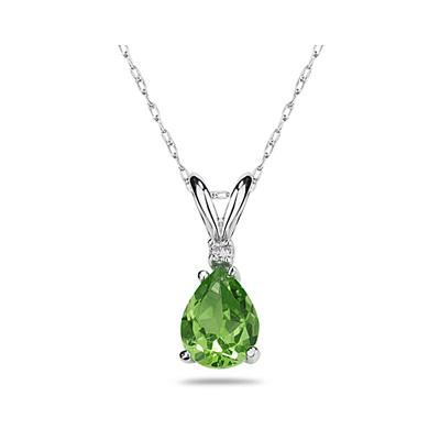 6X4mm Pear Peridot and Diamond Stud Pendant in 14K White Gold