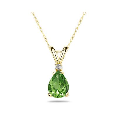 9X7mm Pear Peridot and Diamond Stud Pendant in 14K Yellow Gold