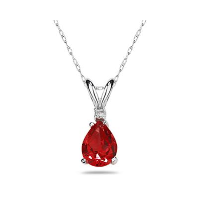 7X5mm Pear Ruby and Diamond Stud Pendant in 14K White Gold