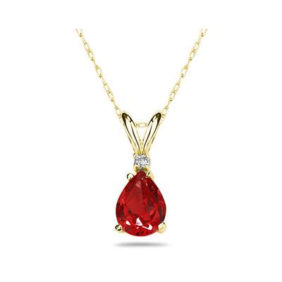 8X6mm Pear Ruby and Diamond Stud Pendant in 14K Yellow Gold