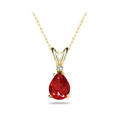 6X4mm Pear Ruby and Diamond Stud Pendant in 14K Yellow Gold