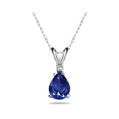 6X4mm Pear Sapphire and Diamond Stud Pendant in 14K White Gold