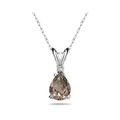 10X7mm Pear Smokey Quartz and Diamond Stud Pendant in 14K White Gold