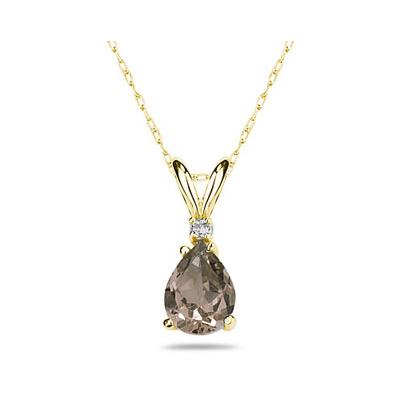 8X6mm Pear Smokey Quartz and Diamond Stud Pendant in 14K Yellow Gold