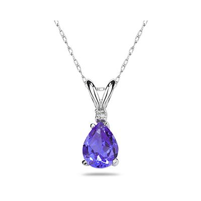 7X5mm Pear Tanzanite and Diamond Stud Pendant in 14K White Gold