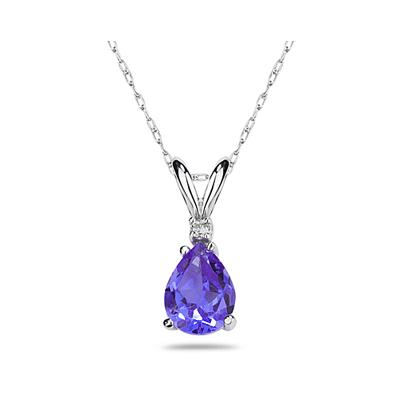 6X4mm Pear Tanzanite and Diamond Stud Pendant in 14K White Gold