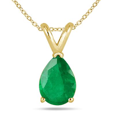 All-Natural Genuine 5x3 mm, Pear Shape Emerald pendant set in 14k Yellow gold