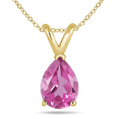All-Natural Genuine 5x3 mm, Pear Shape Pink Sapphire pendant set in 14k Yellow gold