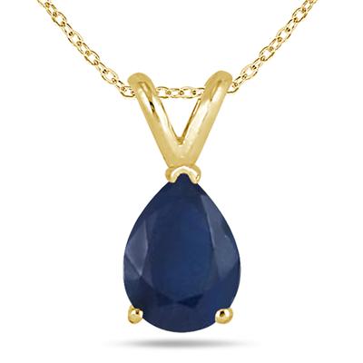 All-Natural Genuine 5x3 mm, Pear Shape Sapphire pendant set in 14k Yellow gold