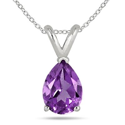 All-Natural Genuine 6x4 mm, Pear Shape Amethyst pendant set in 14k White Gold