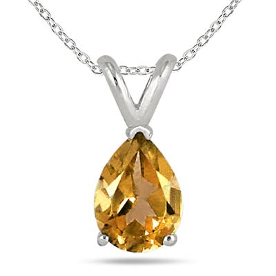 All-Natural Genuine 6x4 mm, Pear Shape Citrine pendant set in 14k White Gold