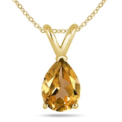 All-Natural Genuine 6x4 mm, Pear Shape Citrine pendant set in 14k Yellow gold