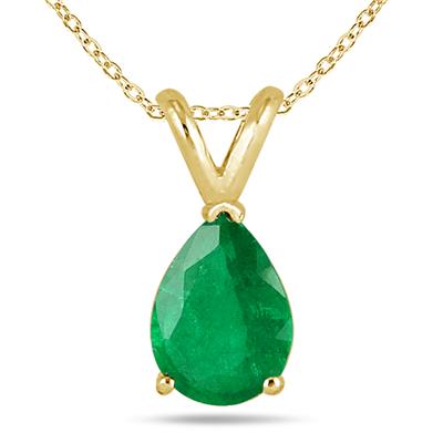 All-Natural Genuine 6x4 mm, Pear Shape Emerald pendant set in 14k Yellow gold