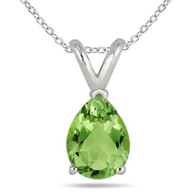 All-Natural Genuine 6x4 mm, Pear Shape Peridot pendant set in 14k White Gold