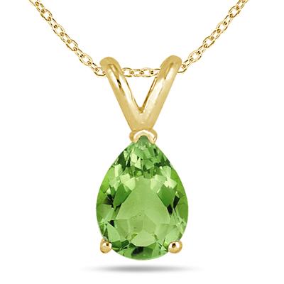 All-Natural Genuine 6x4 mm, Pear Shape Peridot pendant set in 14k Yellow gold