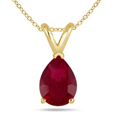 All-Natural Genuine 6x4 mm, Pear Shape Ruby pendant set in 14k Yellow gold