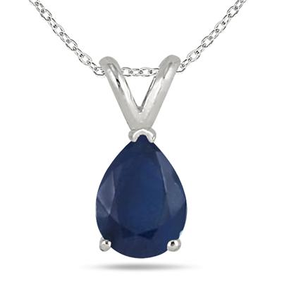 All-Natural Genuine 6x4 mm, Pear Shape Sapphire pendant set in 14k White Gold