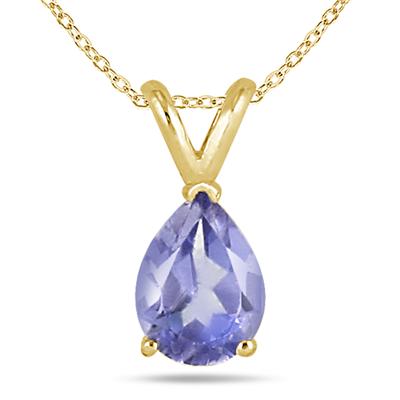 All-Natural Genuine 6x4 mm, Pear Shape Tanzanite pendant set in 14k Yellow gold