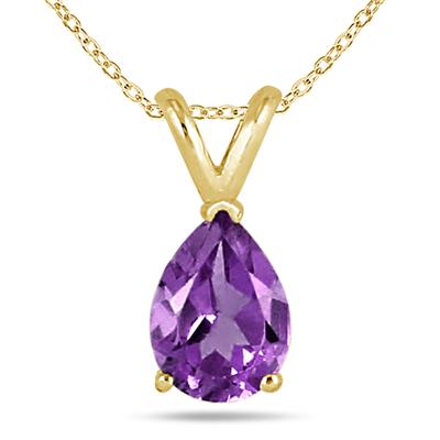 All-Natural Genuine 7x5 mm, Pear Shape Amethyst pendant set in 14k Yellow gold