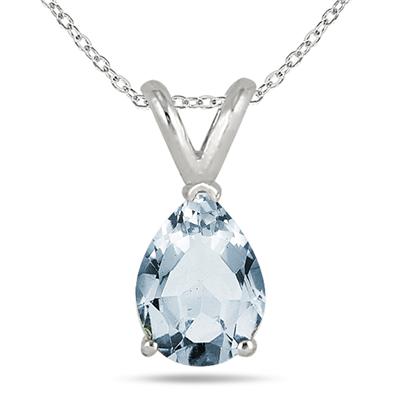 7x5MM All Natural Pear Aquamarine Stud Pendant in .925 Sterling Silver