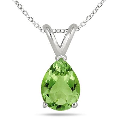 All-Natural Genuine 7x5 mm, Pear Shape Peridot pendant set in Platinum