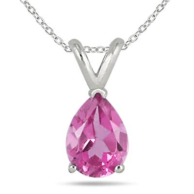 All-Natural Genuine 7x5 mm, Pear Shape Pink Sapphire pendant set in Platinum