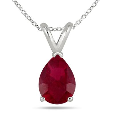 All-Natural Genuine 7x5 mm, Pear Shape Ruby pendant set in 14k White Gold