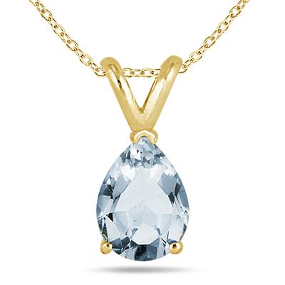 All-Natural Genuine 8x6 mm, Pear Shape Aquamarine pendant set in 14k Yellow gold