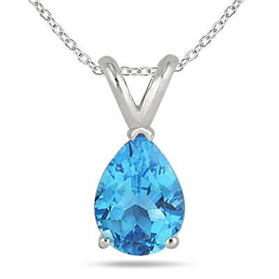 All-Natural Genuine 8x6 mm, Pear Shape Blue Topaz pendant set in 14k White Gold