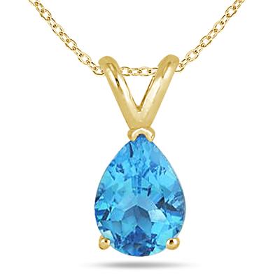 All-Natural Genuine 8x6 mm, Pear Shape Blue Topaz pendant set in 14k Yellow gold