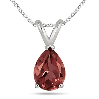 All-Natural Genuine 8x6 mm, Pear Shape Garnet pendant set in 14k White Gold