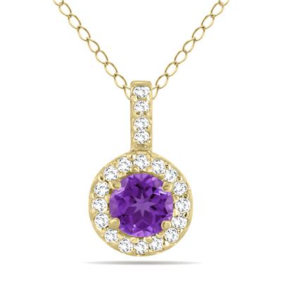 1/2 Carat TW Halo Amethyst And Diamond Pendant in 10K Yellow Gold