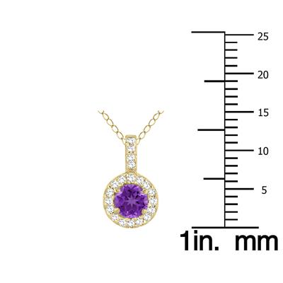 1/2 Carat TW Halo Amethyst And Diamond Pendant in 10K Yellow Gold