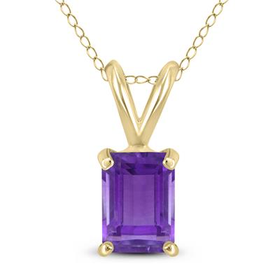14K Yellow Gold 6x4MM Emerald Shaped Amethyst Pendant