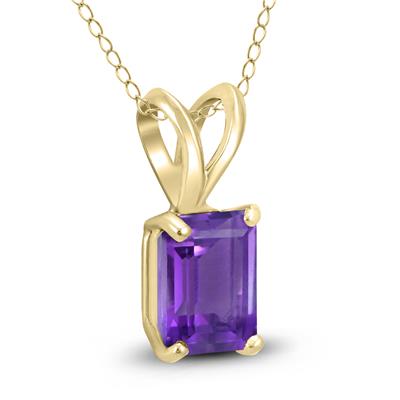 14K Yellow Gold 6x4MM Emerald Shaped Amethyst Pendant
